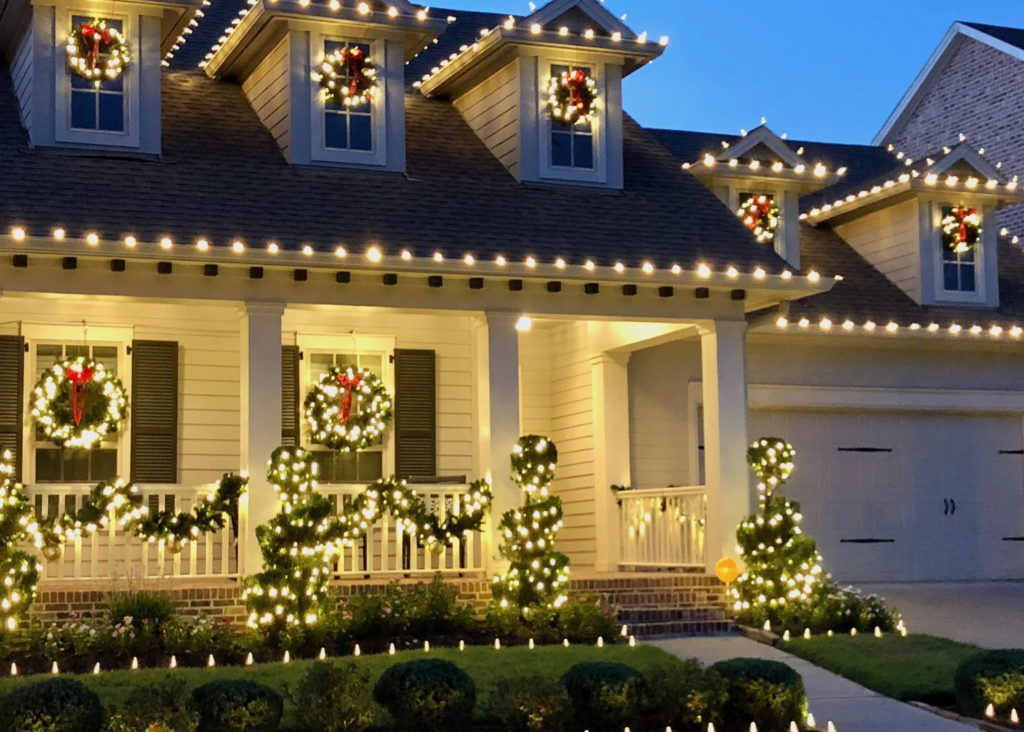 holiday lights on porch