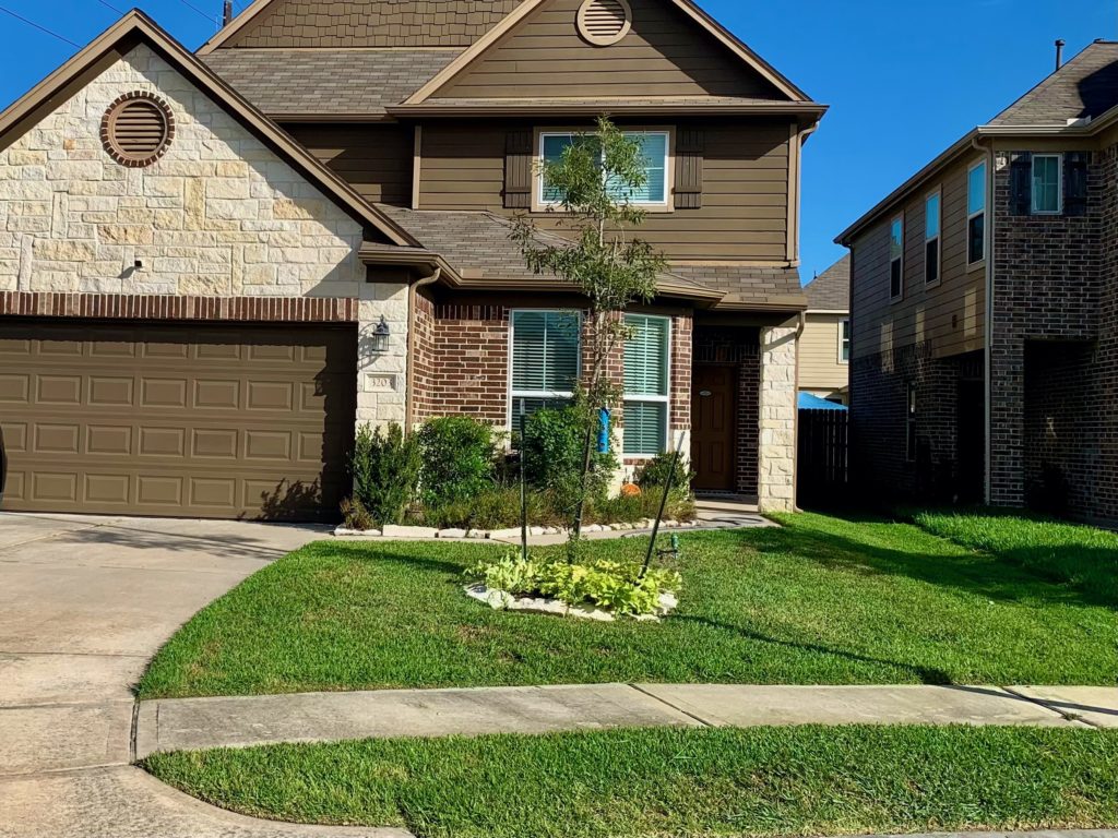 house with green grass