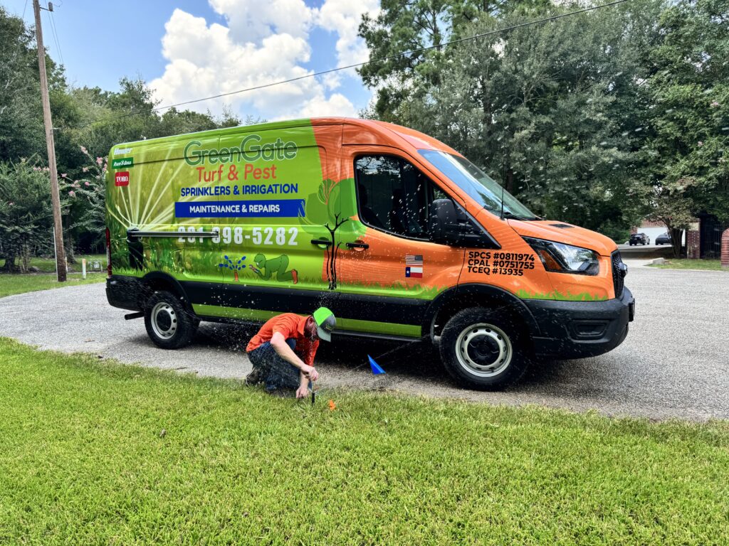 GreenGate employee showing an upgrade sprinkler system